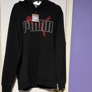 PUMA Black and Red Logo Hoodie